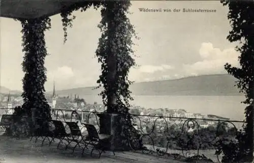 Ak Wädenswil Kanton Zürich, Blick von der Schlossterrasse