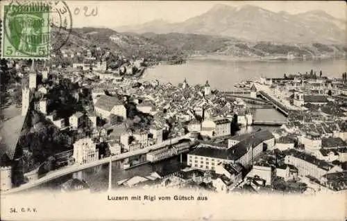 Ak Luzern Stadt Schweiz, Panorama, Rigi, Blick vom Gütsch