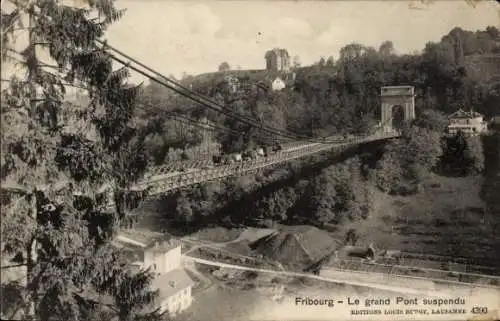 Ak Freiburg Freiburg Stadt Schweiz, Die Große Hängebrücke, Hängebrücke