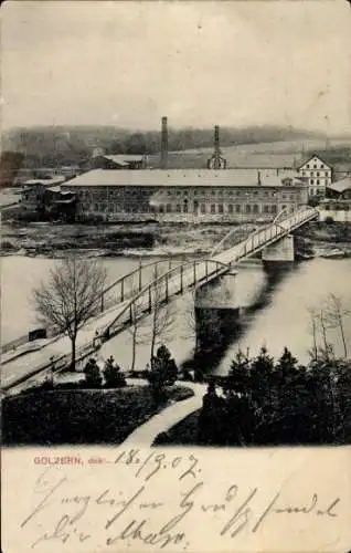 Ak Golzern Nerchau Grimma in Sachsen, Gesamtansicht, Brücke