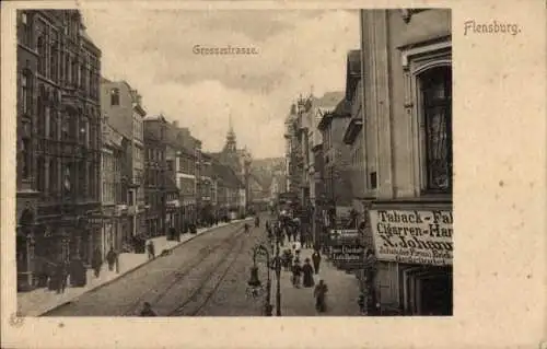 Ak Flensburg in Schleswig Holstein, Großestraße, Geschäft Tabak, Cigarren, Friseur