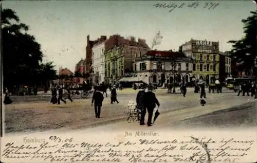 Ak Hamburg Mitte St. Pauli, Am Millerntor, Passanten, Straßenbahn, Reklame Mohra, Butter