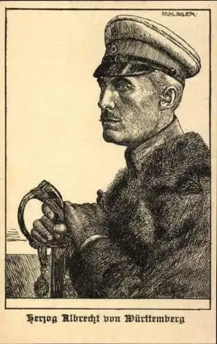 12 Künstler-Postkarten im Umschlag  "Führer und Helden,  Federzeichnungen von Karl Bauer"