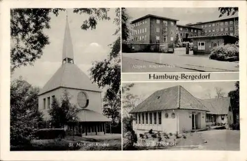 Ak Hamburg Bergedorf, Allg. Krankenhaus, St. Michael Kirche, Pastorat