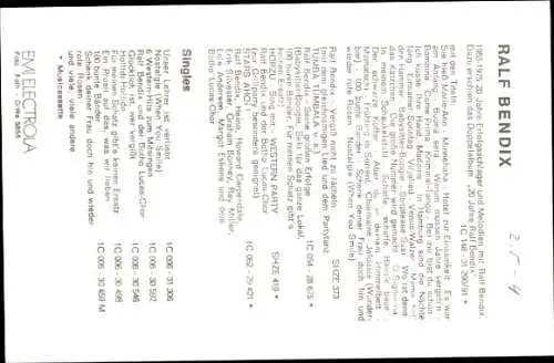 Ak Schauspieler und Sänger Ralf Bendix, Portrait, Autogramm