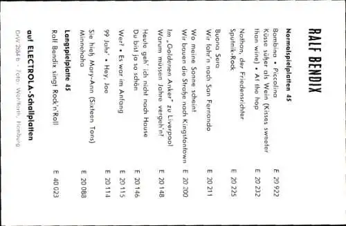 Ak Sänger Ralf Bendix, Autogramm,Heute geh ich nicht...