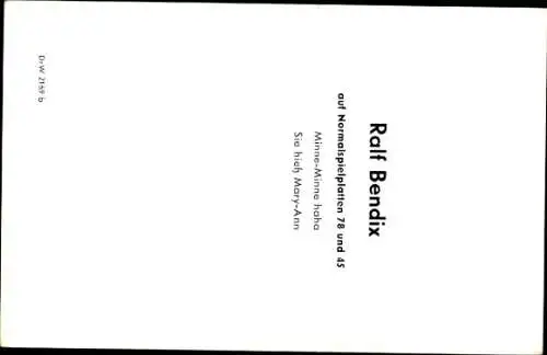 Ak Schauspieler und Sänger Ralf Bendix, Portrait, Autogramm