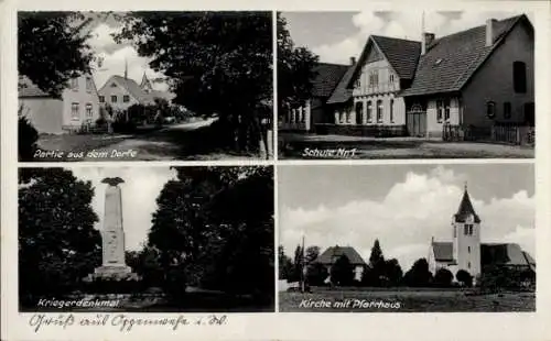 Ak Oppenwehe Stemwalde in Westfalen, Schule, Kirche, Pfarrhaus, Kriegerdenkmal