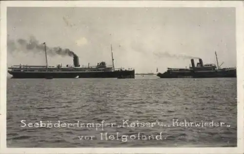 Foto Ak Nordseeinsel Helgoland, Seebäderdampfer Kaiser und Kehrwieder