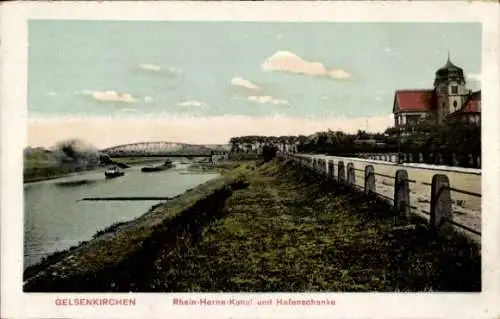 Ak Gelsenkirchen im Ruhrgebiet, Rhein-Herne-Kanal, Hafenschenke, Brücke