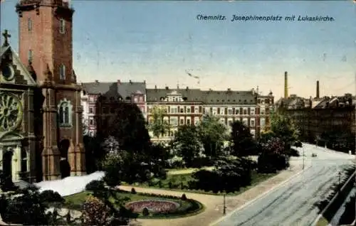 Ak Chemnitz in Sachsen, Josephinenplatz mit Lukaskirche