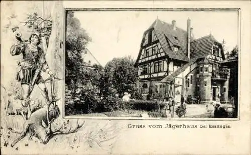 Passepartout Ak Esslingen am Neckar Baden Württemberg, Jägerhaus, Jagdszene