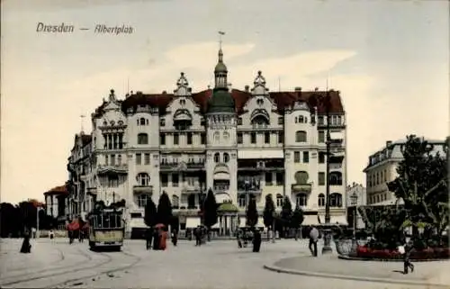 Ak Dresden Neustadt, Albertplatz, Straßenbahn Linie Nr. 7