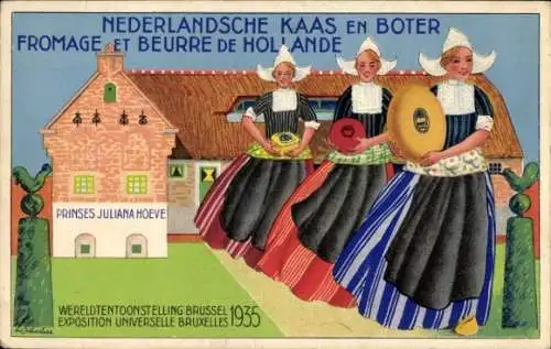 Ak Brüssel, Weltausstellung 1935, Nederlandsche Kaas en Boter Käse und Butter aus Holland