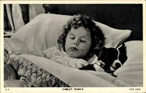 Ak Schauspielerin Shirley Temple, Im Bett schlafend, Hund