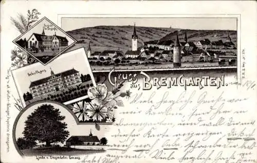 Litho Bremgarten Kanton Aargau, Panorama, Anstalt St. Joseph, Schulhaus