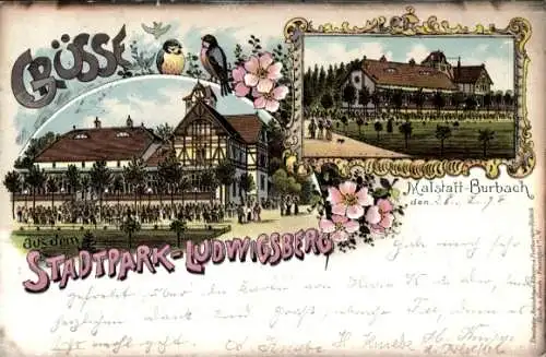 Litho Malstatt Burbach Saarbrücken im Saarland, Stadtpark Ludwigsberg