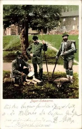 Ak Jager-Schmarrn, Jäger, Lagerfeuer, Photochromie