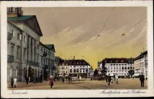 Ak Karlsruhe, Marktplatz, Rathaus, Denkmal