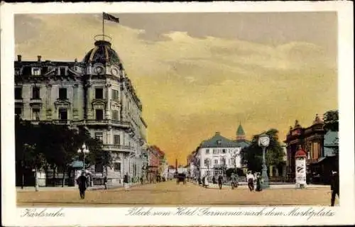Ak Karlsruhe in Baden, Blick vom Hotel Germania nach dem Marktplatz