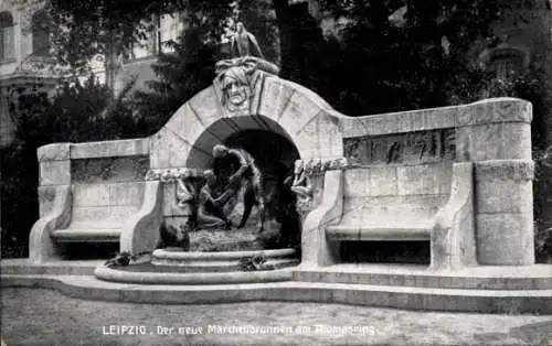 Ak Leipzig in Sachsen, neuer Märchenbrunnen, Thomasring