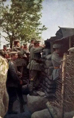 Ak Deutsche Soldaten im Schützengraben, Farbenphotographie aus der Champagne, I. WK