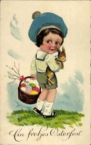 Ak Glückwunsch Ostern, Kind, Ostereier, Osterhase