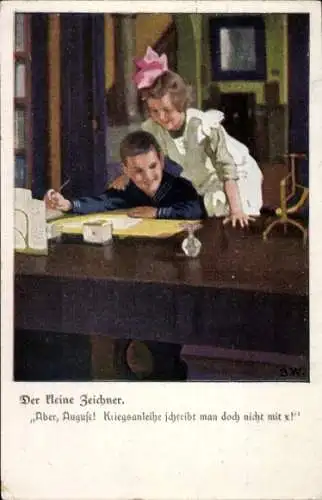 Künstler Ak Wennerberg, B., Kinder am Tisch, Kriegshilfe, Kriegsanleihe, Propaganda