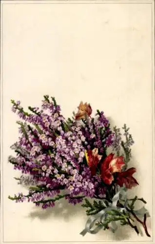 Ak Blumenstrauß, Schleife, Laubblätter