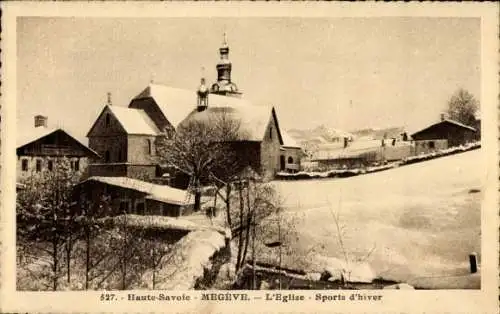 Ak Megève Haute Savoie, Kirche, Winter