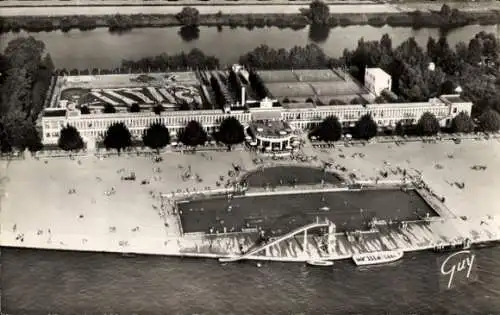 Ak Villennes sur Seine Yvelines, Am Ufer der Seine, Strand Villennes-Medan, mit dem Flugzeug