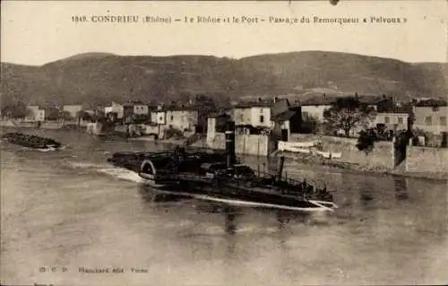 Ak Condrieu Rhône, Rhone, Hafen, Passage des Schleppers Pelvoux