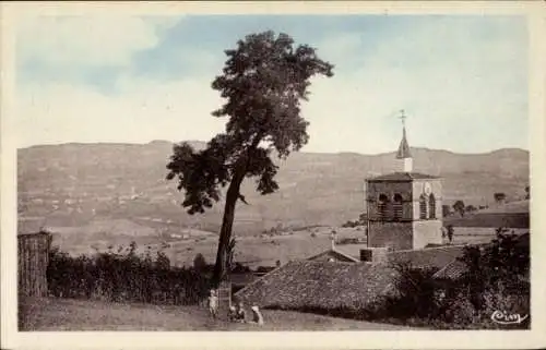 Ak Duerne Rhône, Kirche, Baum, Panorama