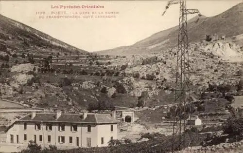 Ak Porte Pyrénées-Orientales, La Gare, La Sortie du Transpyreneen, Cote Cerdagne