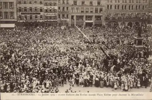 Ak Strasbourg Straßburg Elsass Bas Rhin, Place Kleber, 1919, Enfants des Ecoles