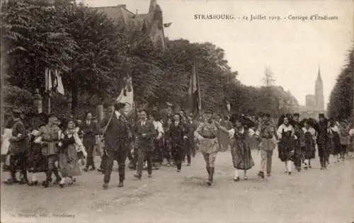 Ak Strasbourg Straßburg Elsass Bas Rhin, Cortege d'Etudiants, 1919