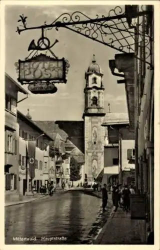 Ak Mittenwald in Oberbayern, Straßenpartie, Hauptstraße