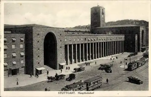 Ak Stuttgart in Württemberg, Hauptbahnhof, Straßenbahn