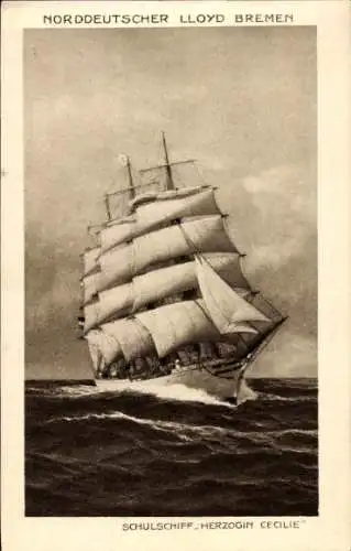 Ak Schulschiff Herzogin Cecilie, Segelschiff, Norddeutscher Lloyd Bremen