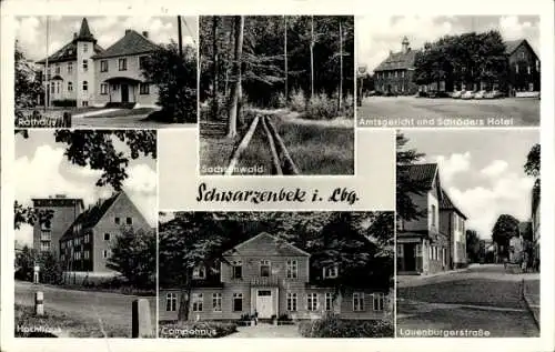 Ak Schwarzenbek in Lauenburg, Rathaus, Sachsenwald, Amtsgericht, Schröders Hof, Hochhaus