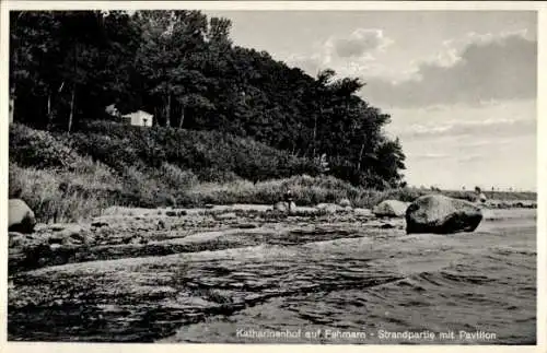 Ak Katharinenhof Insel Fehmarn, Strand mit Pavillon, Meer