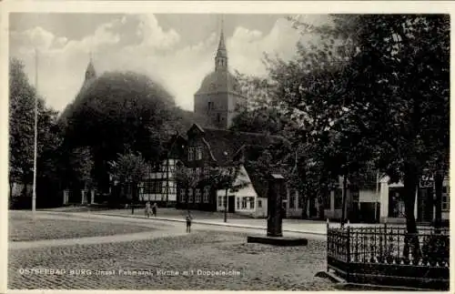 Ak Burg auf der Insel Fehmarn, Kirche, Doppeleiche