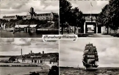 Ak Mürwik Flensburg in Schleswig Holstein, Segelschiff, Promenade, Tor, Gebäude