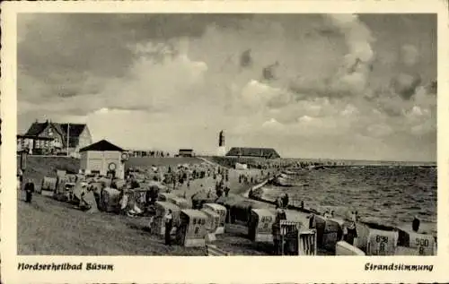 Ak Nordseebad Büsum, Strand, Strandkörbe, Leuchtturm