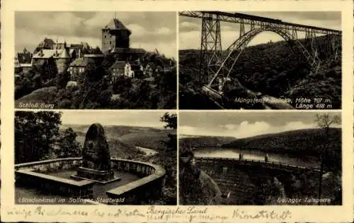 Ak Solingen, Schloss Burg, Müngstener Brücke, Lönsdenkmal im Stadtwald, Solinger Talsperre