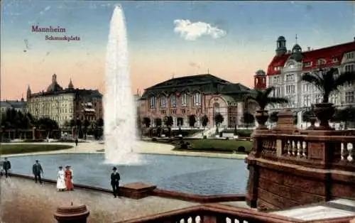 Ak Mannheim, Schmuckplatz mit Fontäne