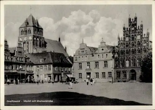 Ak Hansestadt Greifswald, Markt, Marienkirche