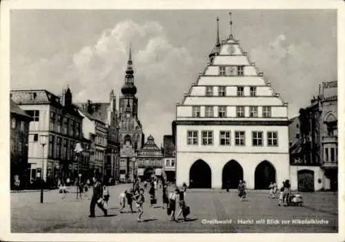 Ak Hansestadt Greifswald, Markt, Nikolaikirche