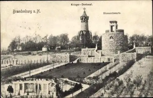 Ak Brandenburg an der Havel, Kriegerdenkmal, Bismarckwarte