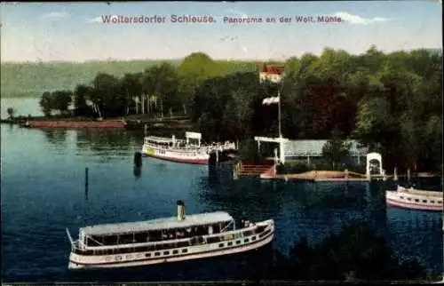 Ak Woltersdorf bei Berlin, Woltersdorfer Schleuse, Woltersdorfer Mühle, Dampfschiff